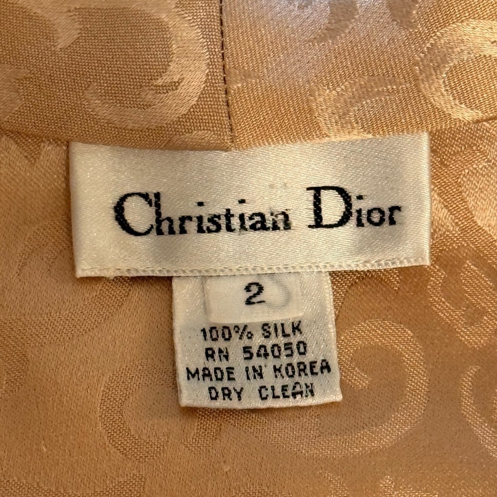 Vintage Christian Dior Beige Size 2 Jacquard Silk Blouse Authenticated - Picture 3 of 16
